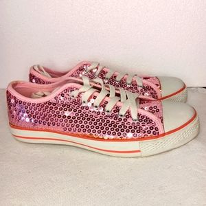 Pink Sequin Sneakers Prom Wedding Canvas Lining Rubber Outsole Size 8 No Brand